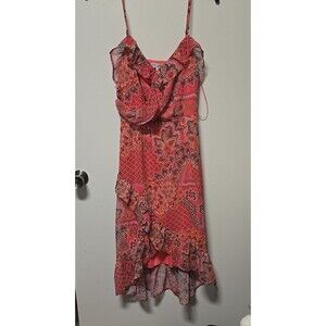 Koko Mason Womens STRAPY Maxi Dress Lined Flowy PAISLY MEADIUM PEACHY PINK